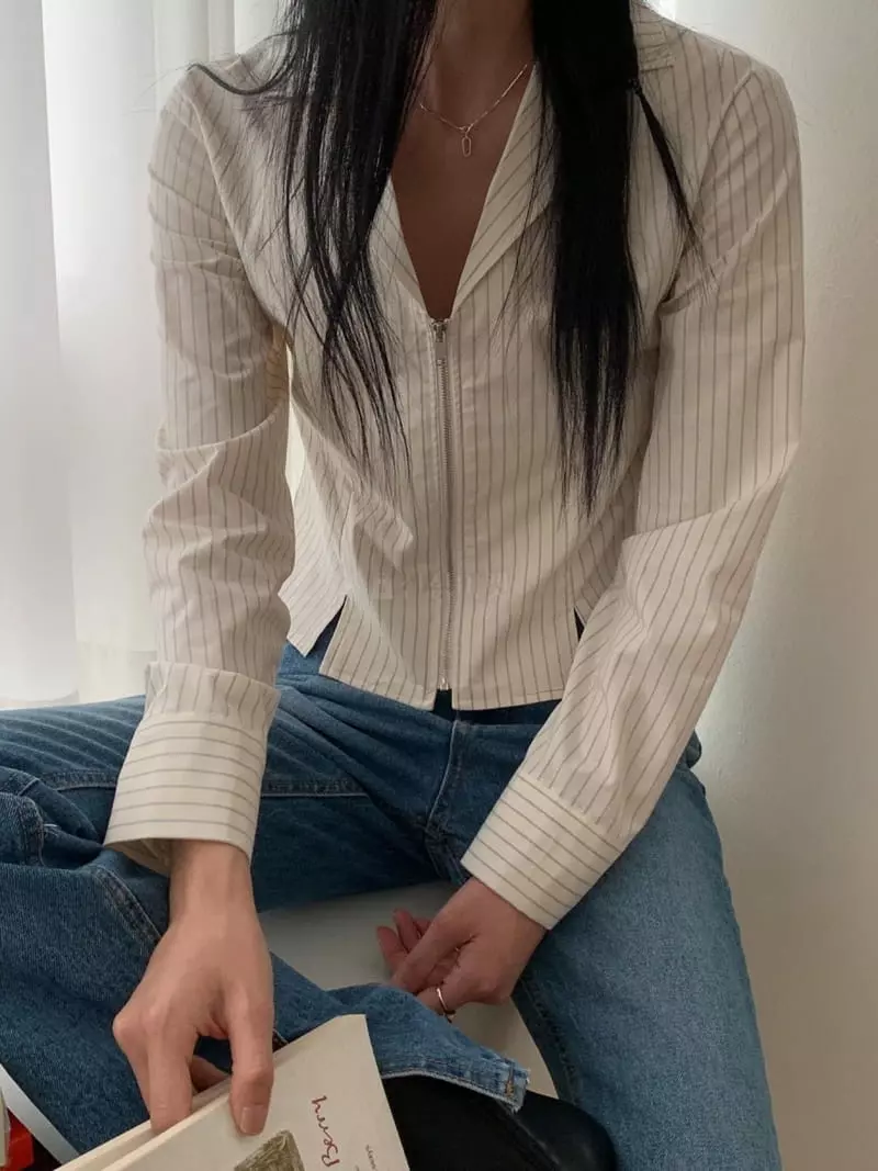 Avecnous - Korean Women Fashion - #momslook - Alit Zip-up Shirt - 7
