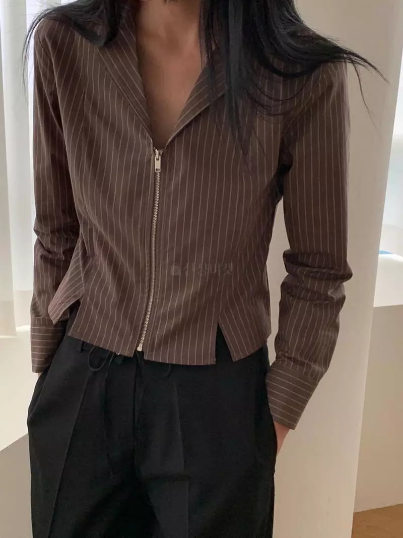Avecnous - Korean Women Fashion - #romanticstyle - Alit Zip-up Shirt - 4