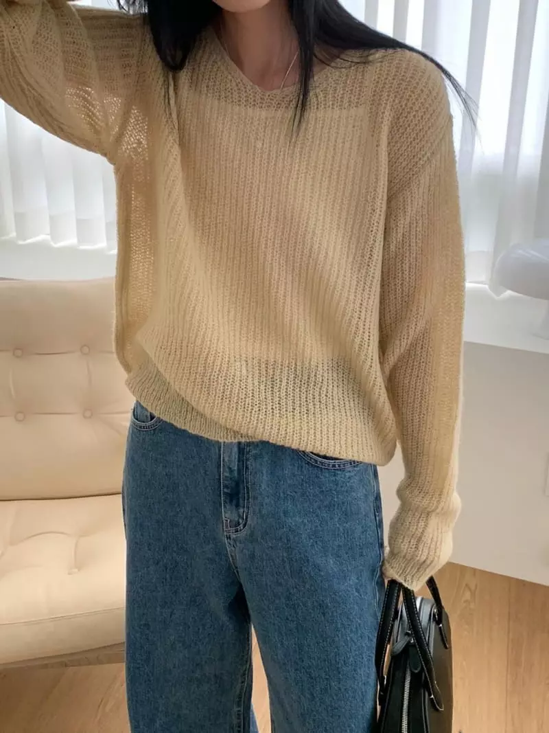 Avecnous - Korean Women Fashion - #thatsdarling - V Neck Mohair Knit Tee - 2