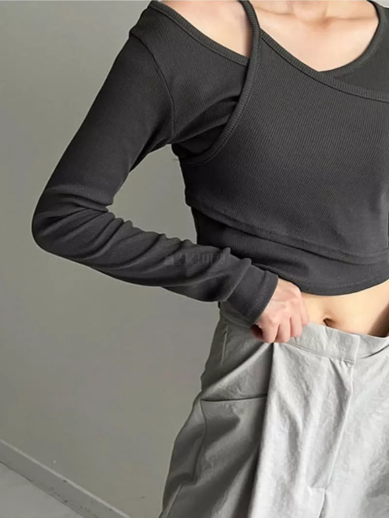 Awesome H - Korean Women Fashion - #momslook - Rib Layered Tee - 10