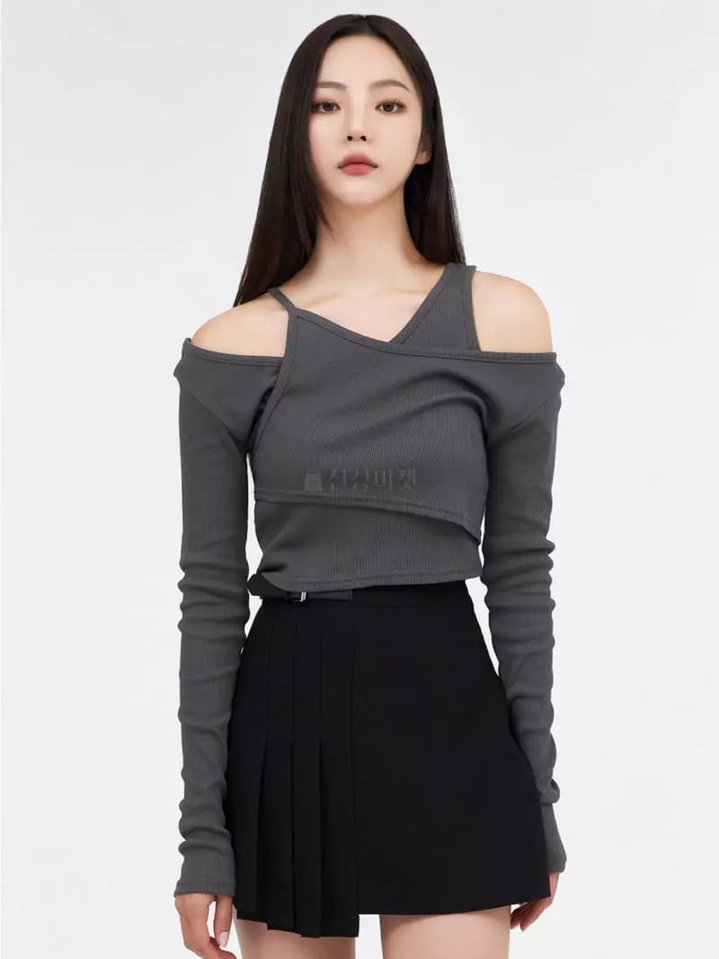 Awesome H - Korean Women Fashion - #momslook - Rib Layered Tee - 12