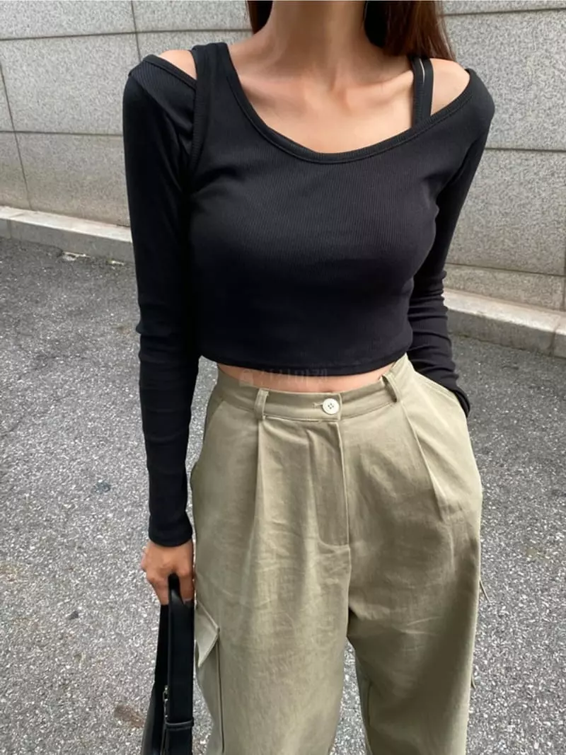 Awesome H - Korean Women Fashion - #momslook - Rib Layered Tee - 6