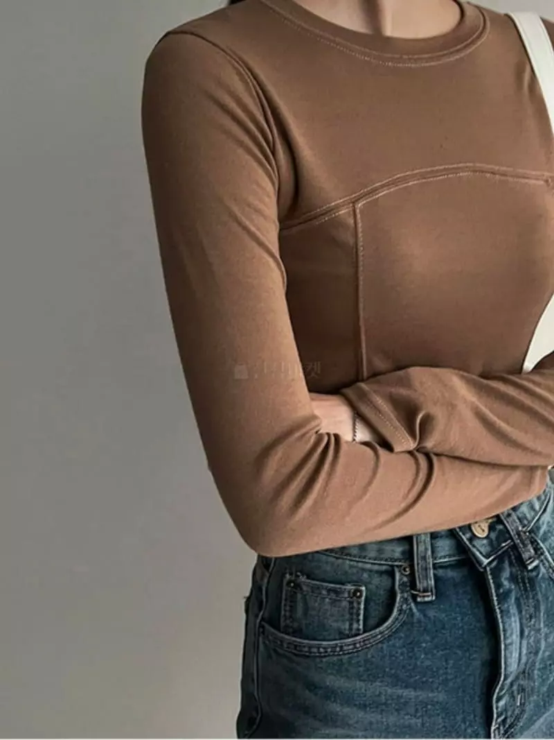 Awesome H - Korean Women Fashion - #momslook - Line Stitch Tee - 3