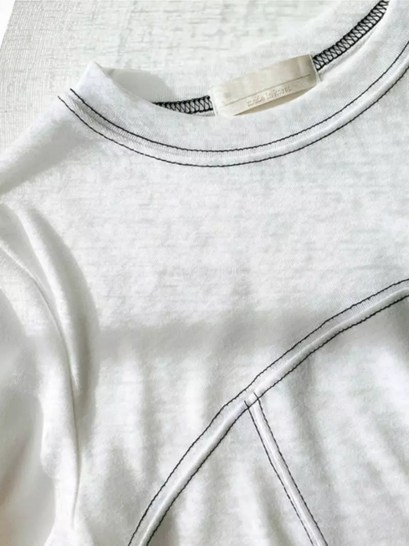 Awesome H - Korean Women Fashion - #momslook - Line Stitch Tee - 9