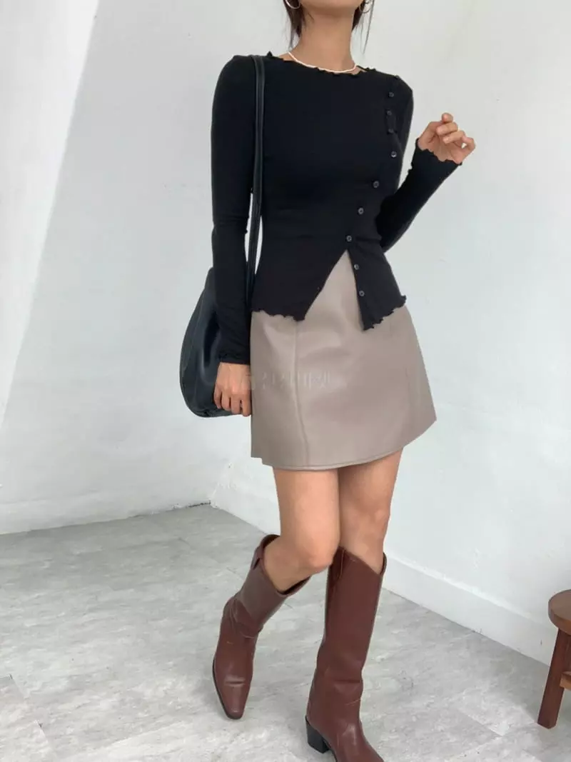Awesome H - Korean Women Fashion - #momslook - Carry Leather Skirt - 6