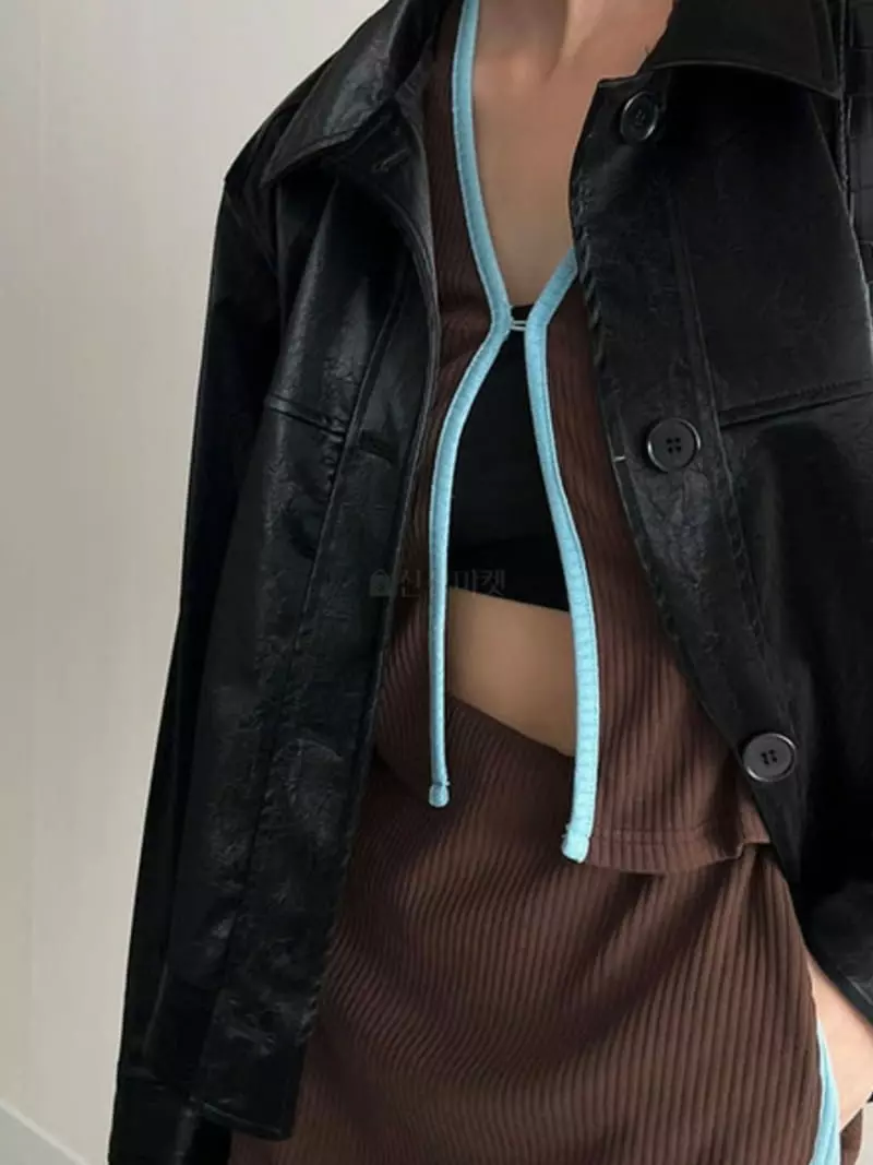 Awesome H - Korean Women Fashion - #momslook - Crack Leather Jacket - 6