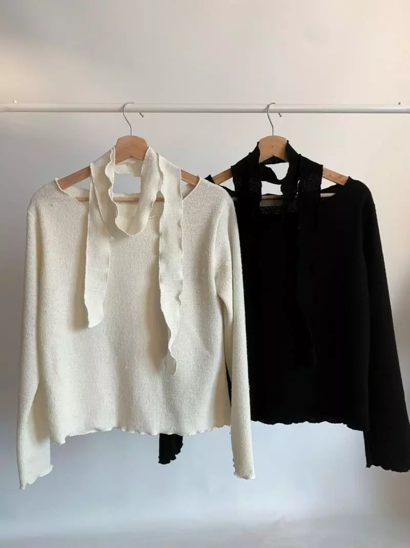 Awesome H - Korean Women Fashion - #momslook - Tie Knit Tee - 3