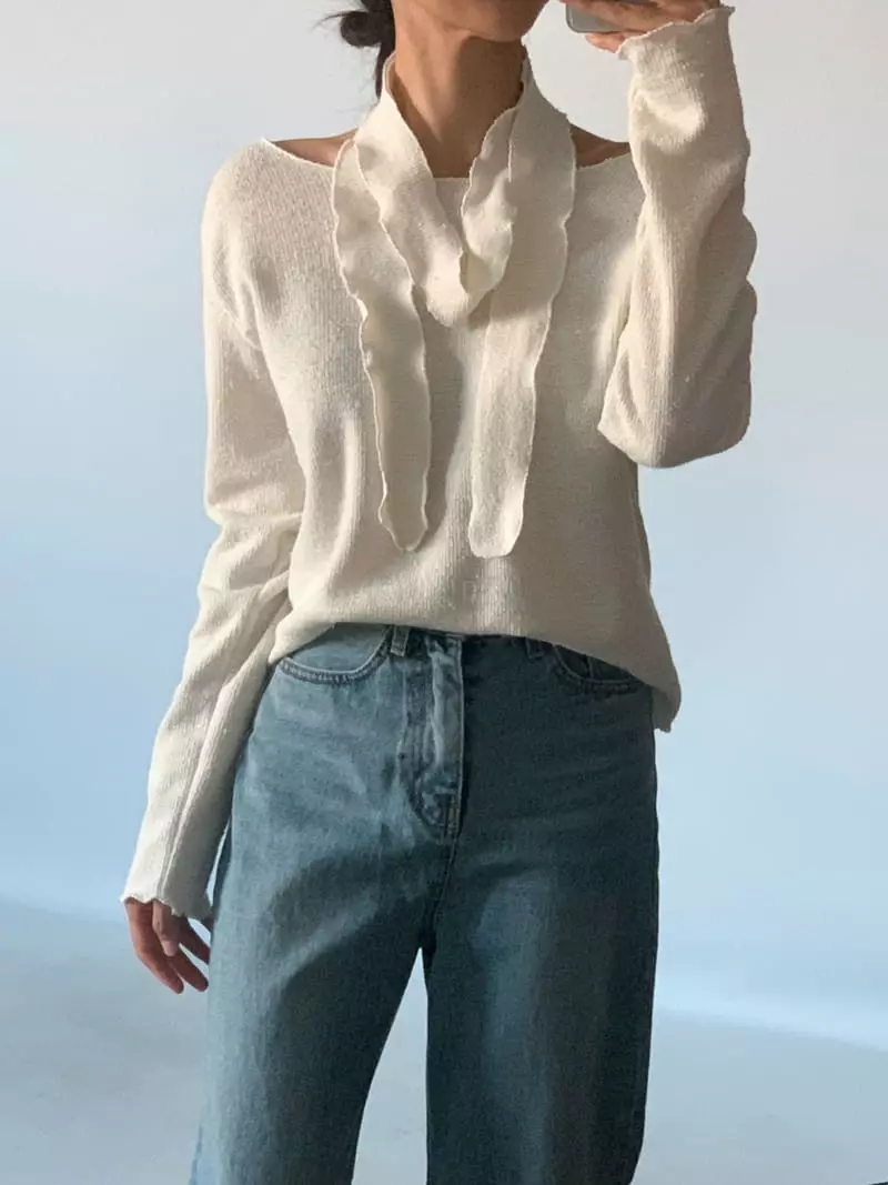 Awesome H - Korean Women Fashion - #momslook - Tie Knit Tee - 5