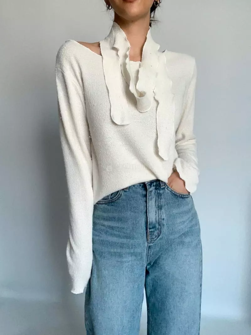 Awesome H - Korean Women Fashion - #momslook - Tie Knit Tee - 7
