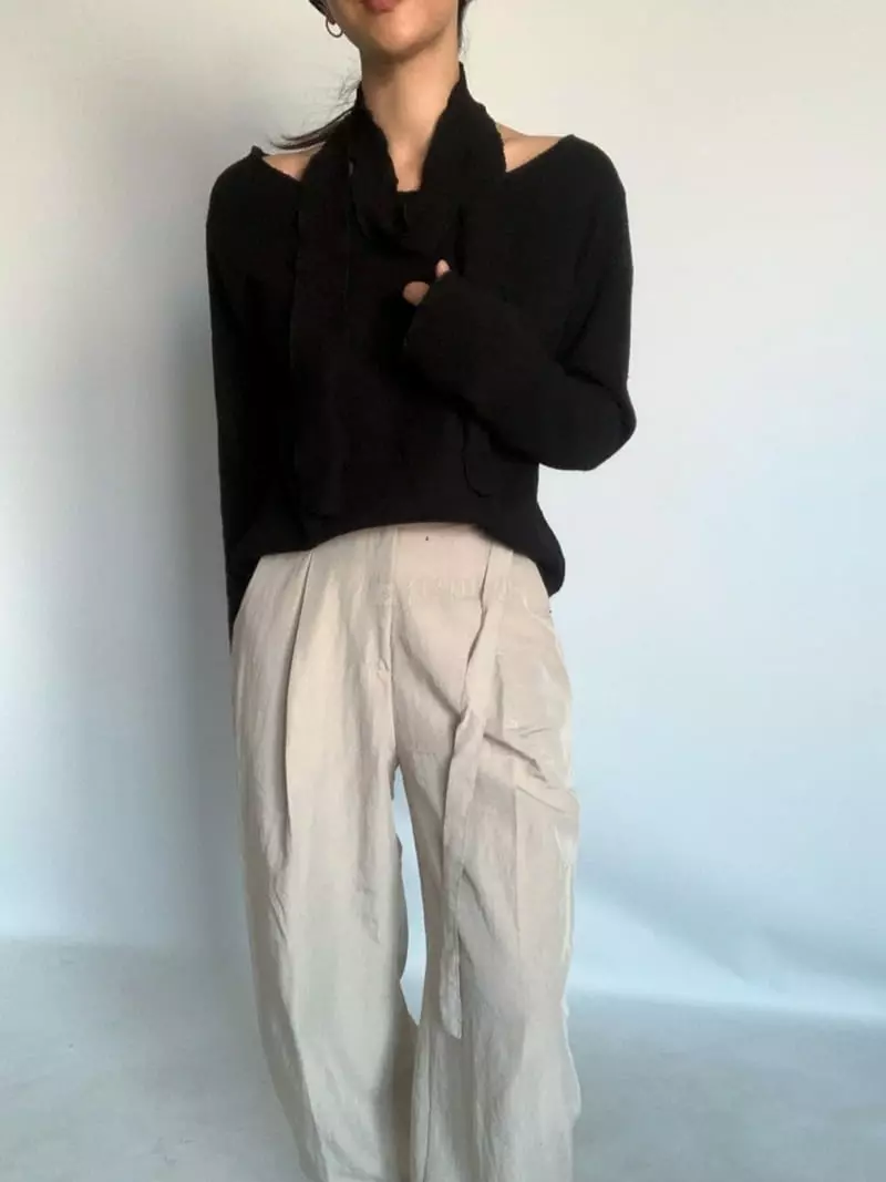 Awesome H - Korean Women Fashion - #momslook - Tie Knit Tee - 9