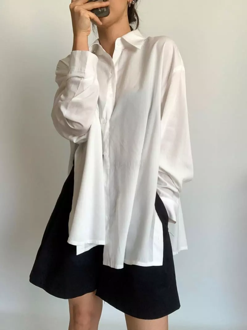 Awesome H - Korean Women Fashion - #pursuepretty - Silky Slit Shirt - 5