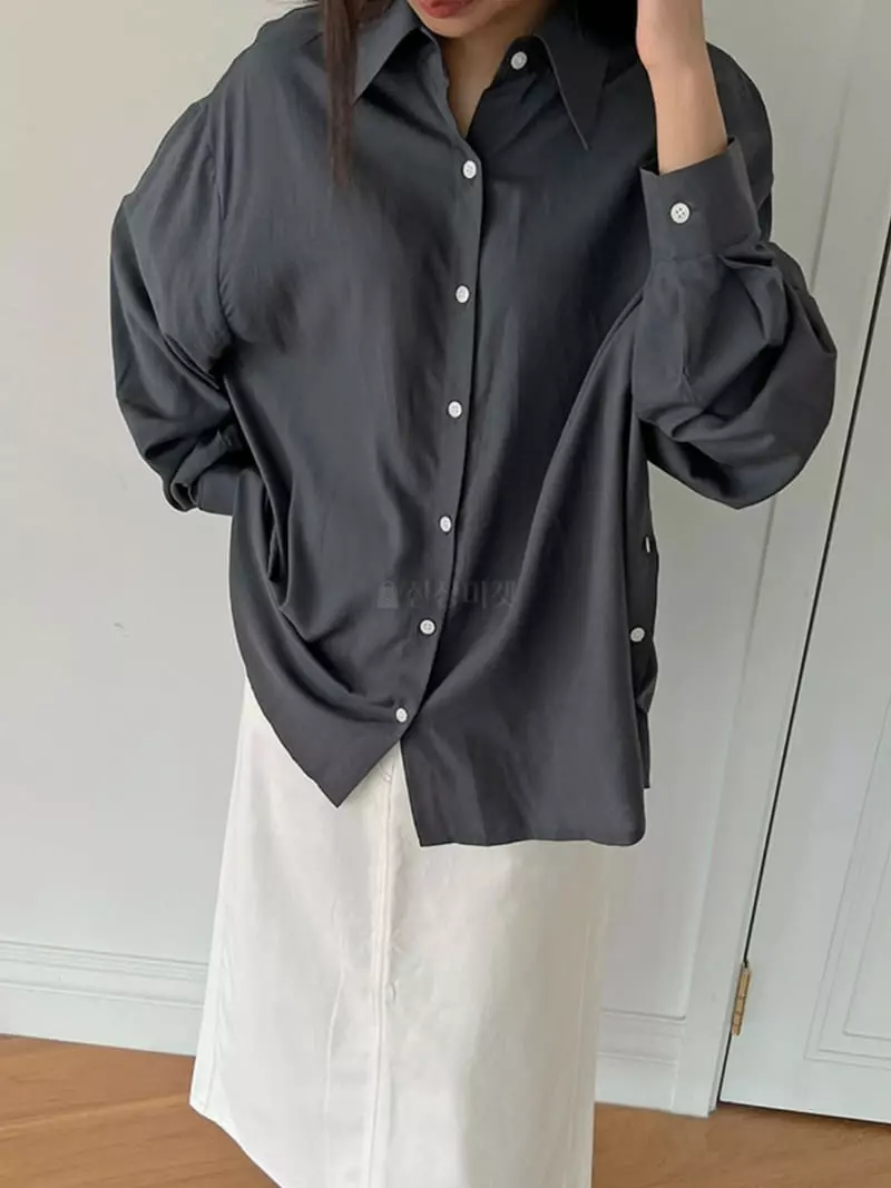 Awesome H - Korean Women Fashion - #shopsmall - Silky Slit Shirt - 8