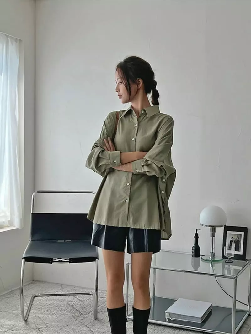 Awesome H - Korean Women Fashion - #thatsdarling - Silky Slit Shirt - 9