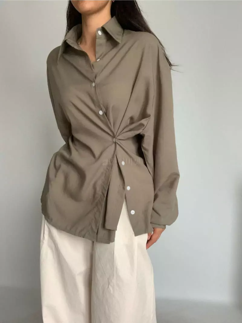 Awesome H - Korean Women Fashion - #vintageinspired - Silky Slit Shirt - 3
