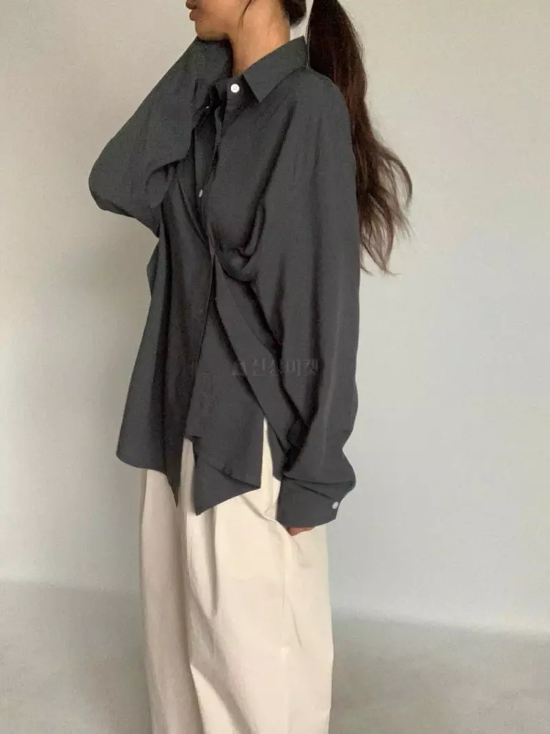 Awesome H - Korean Women Fashion - #vintageinspired - Silky Slit Shirt - 4