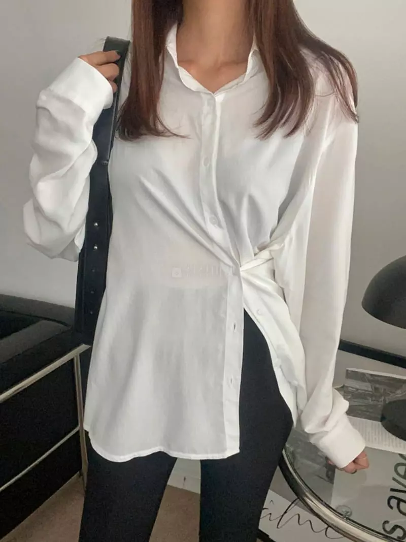 Awesome H - Korean Women Fashion - #womensfashion - Silky Slit Shirt - 2