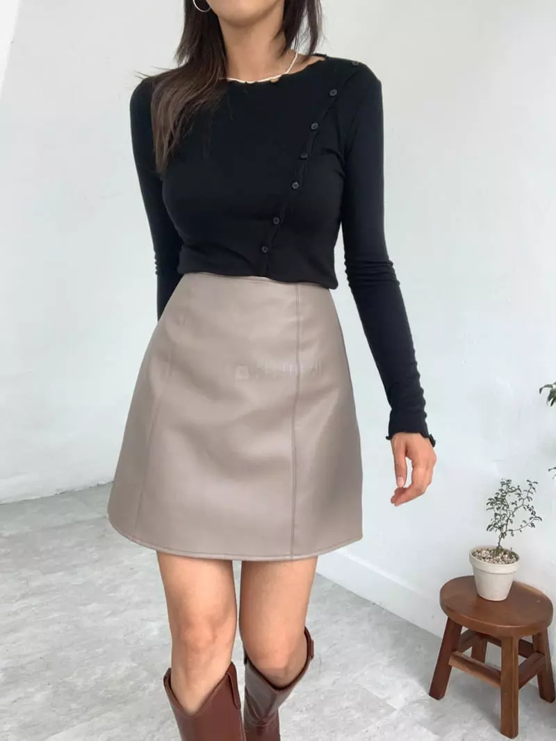 Awesome H - Korean Women Fashion - #womensfashion - Carry Leather Skirt - 7