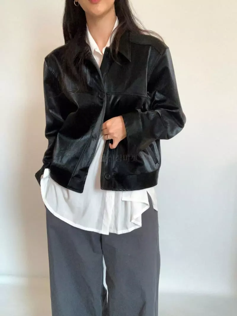 Awesome H - Korean Women Fashion - #womensfashion - Crack Leather Jacket - 7