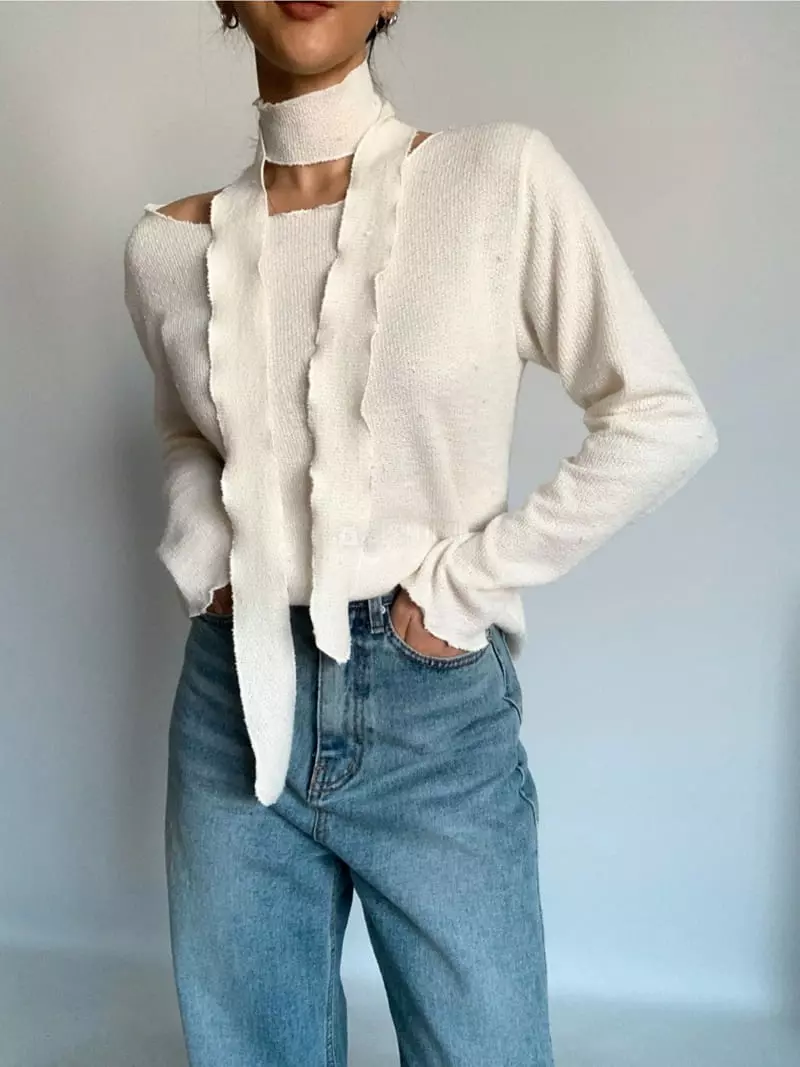 Awesome H - Korean Women Fashion - #womensfashion - Tie Knit Tee - 12
