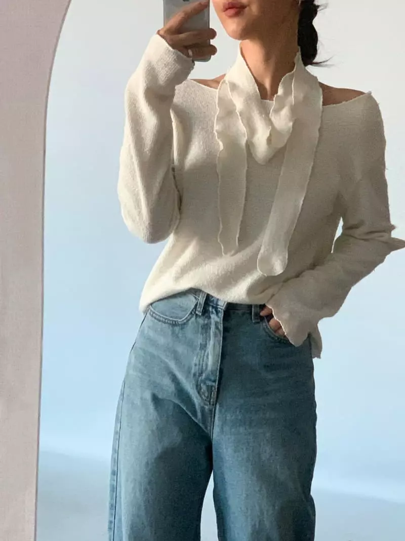 Awesome H - Korean Women Fashion - #momslook - Tie Knit Tee - 4
