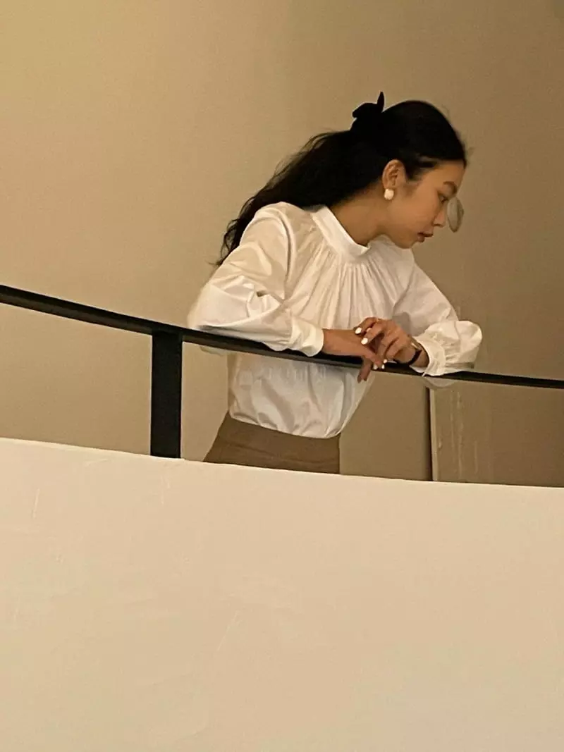 Baie Oud - Korean Women Fashion - #momslook - Half High Neck Shirring Blouse - 2