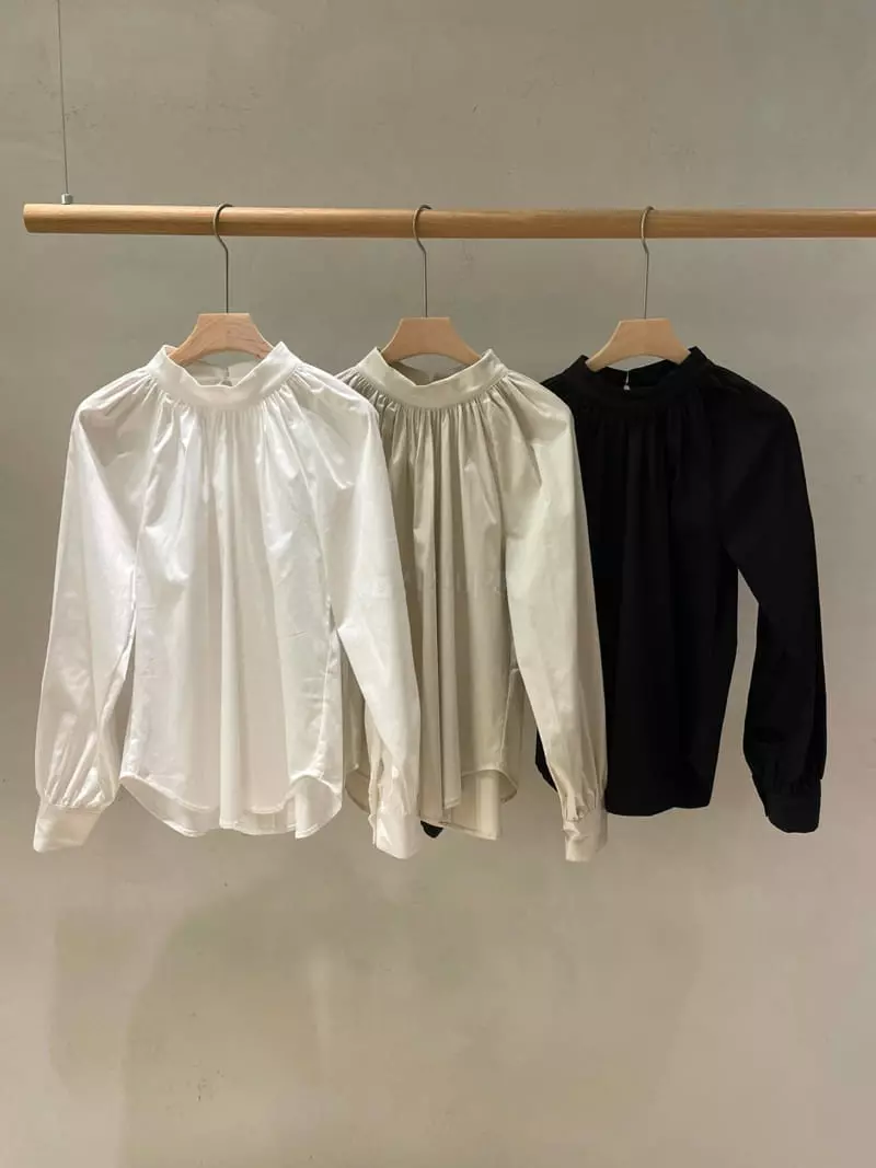 Baie Oud - Korean Women Fashion - #womensfashion - Half High Neck Shirring Blouse