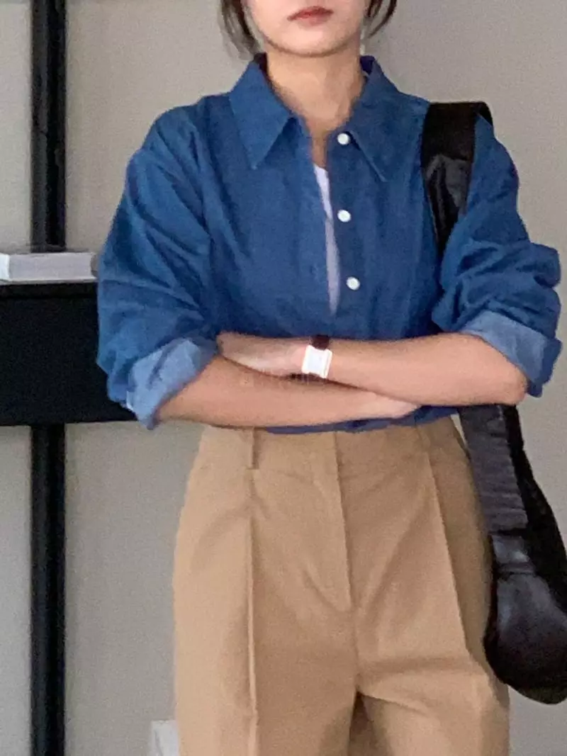 Baking Powder - Korean Women Fashion - #momslook - Light Denim Shirt - 4