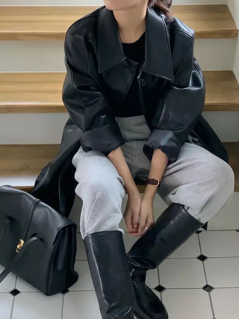 Baking Powder - Korean Women Fashion - #restrostyle - Howl Leather Coat - 5