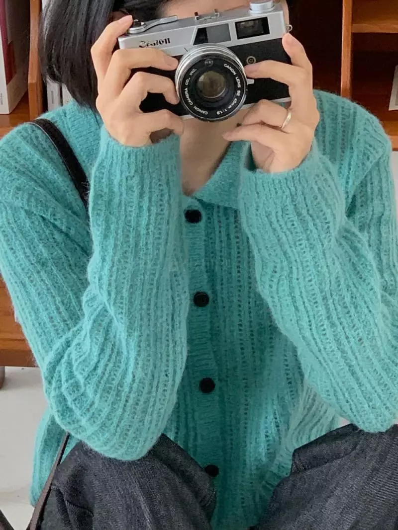 Baking Powder - Korean Women Fashion - #restrostyle - Frank Collar Cardigan - 2