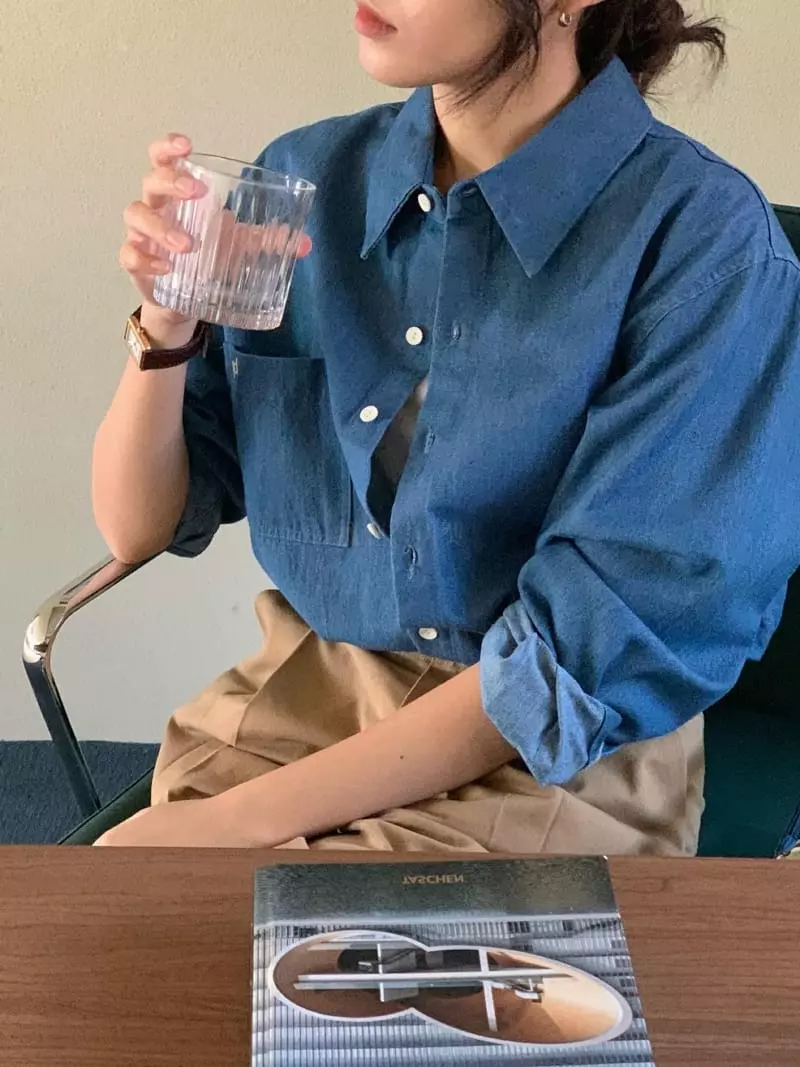 Baking Powder - Korean Women Fashion - #vintageinspired - Light Denim Shirt - 6