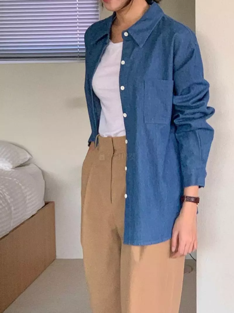 Baking Powder - Korean Women Fashion - #vintagekidsstyle - Light Denim Shirt - 7