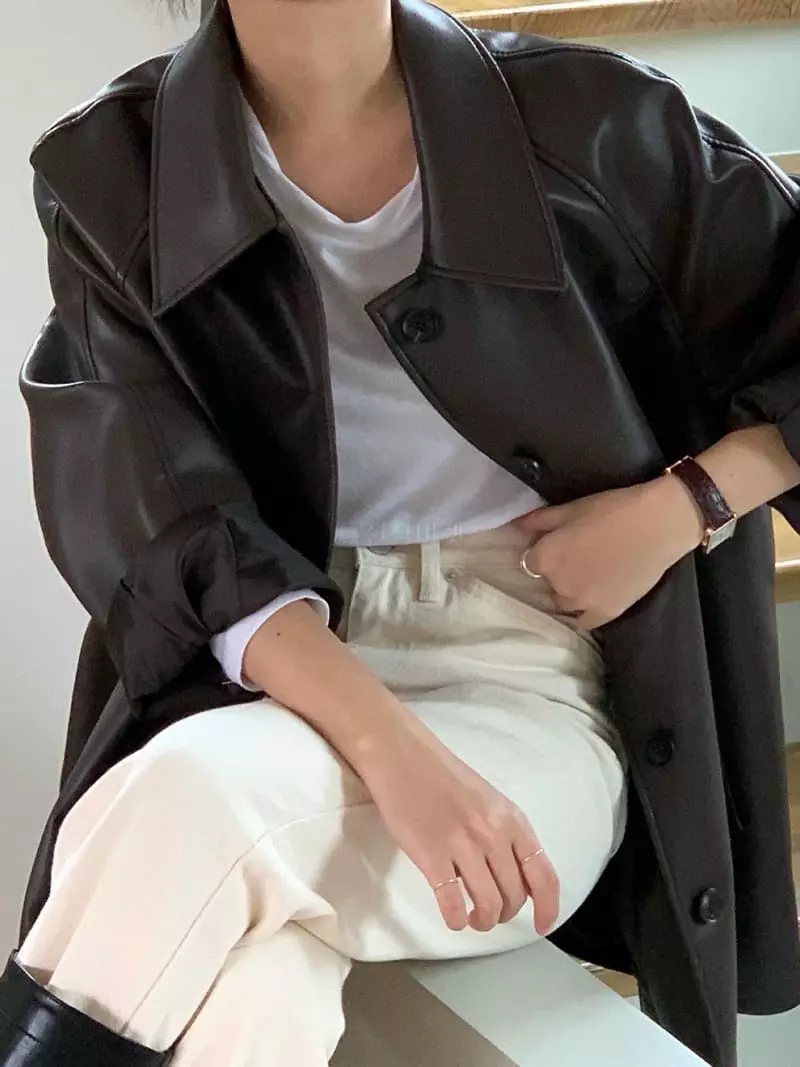Baking Powder - Korean Women Fashion - #vintagekidsstyle - Howl Leather Coat - 3