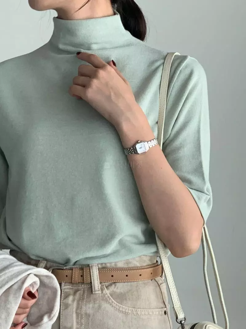 Baribari - Korean Women Fashion - #momslook - Short Sleeves Turtleneck Tee
