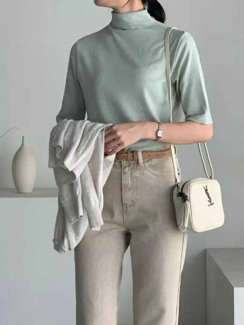 Baribari - Korean Women Fashion - #momslook - Short Sleeves Turtleneck Tee - 3
