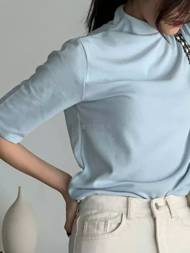 Baribari - Korean Women Fashion - #momslook - Short Sleeves Turtleneck Tee - 7