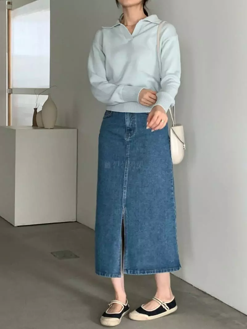 Baribari - Korean Women Fashion - #momslook - Obao Open Collar Knit Tee - 10