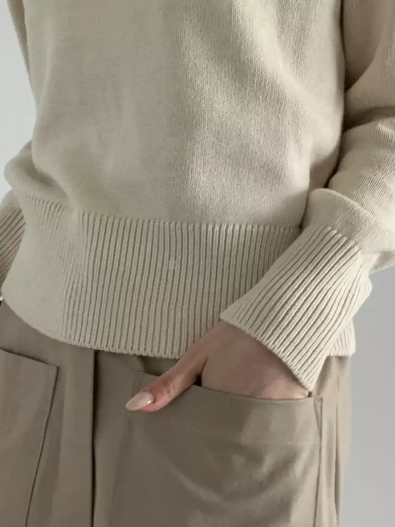 Baribari - Korean Women Fashion - #momslook - Obao Open Collar Knit Tee - 3