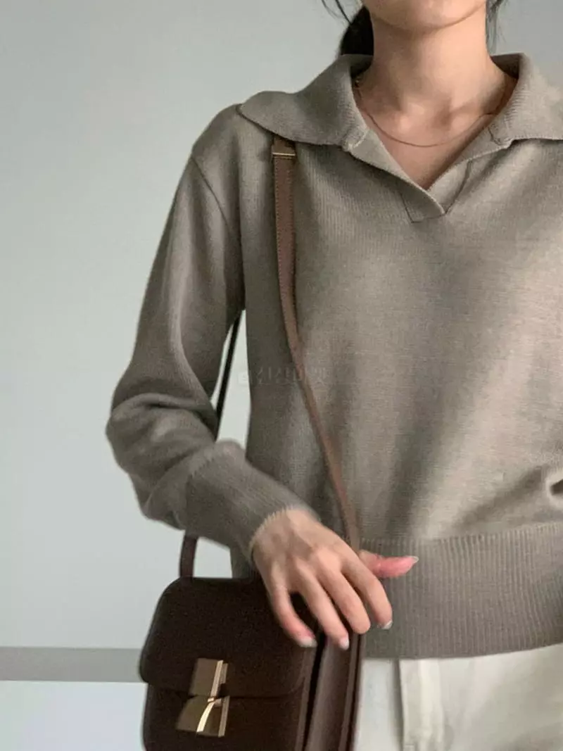 Baribari - Korean Women Fashion - #momslook - Obao Open Collar Knit Tee - 5