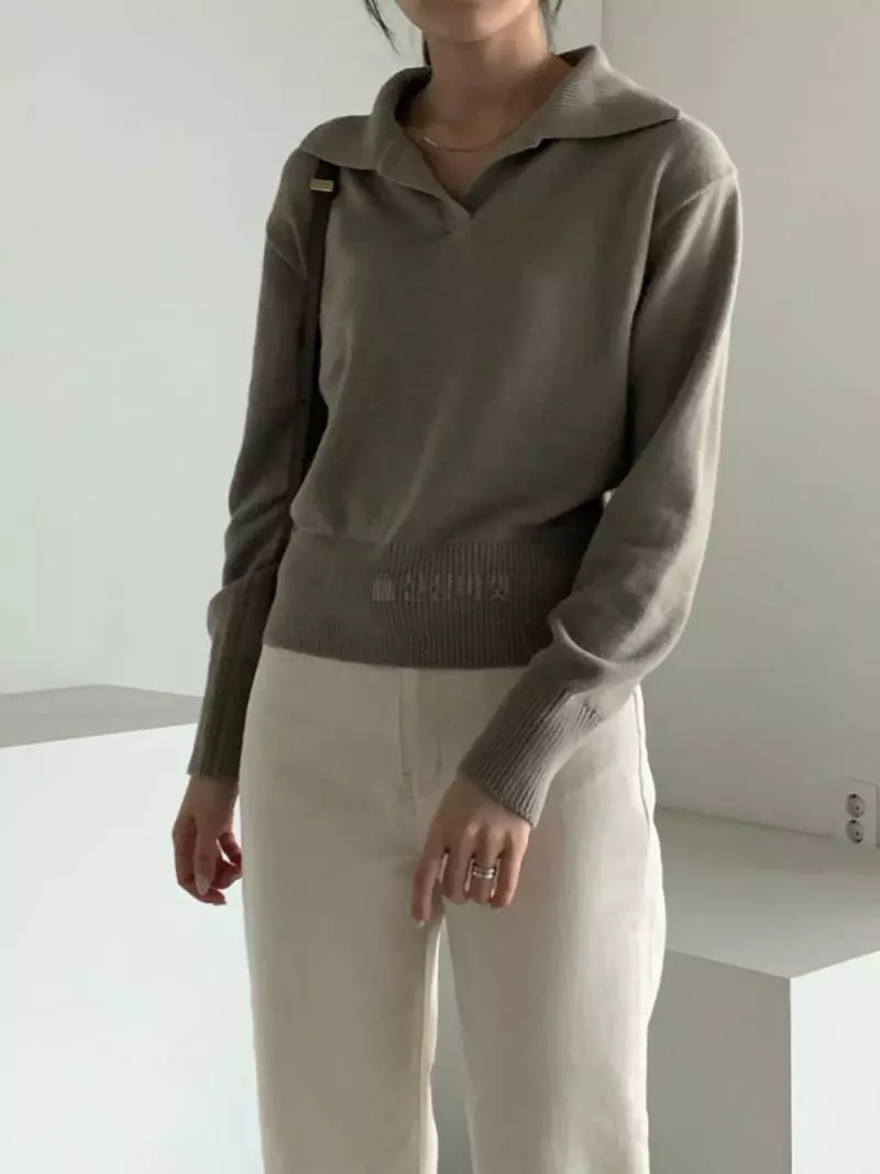 Baribari - Korean Women Fashion - #momslook - Obao Open Collar Knit Tee - 7