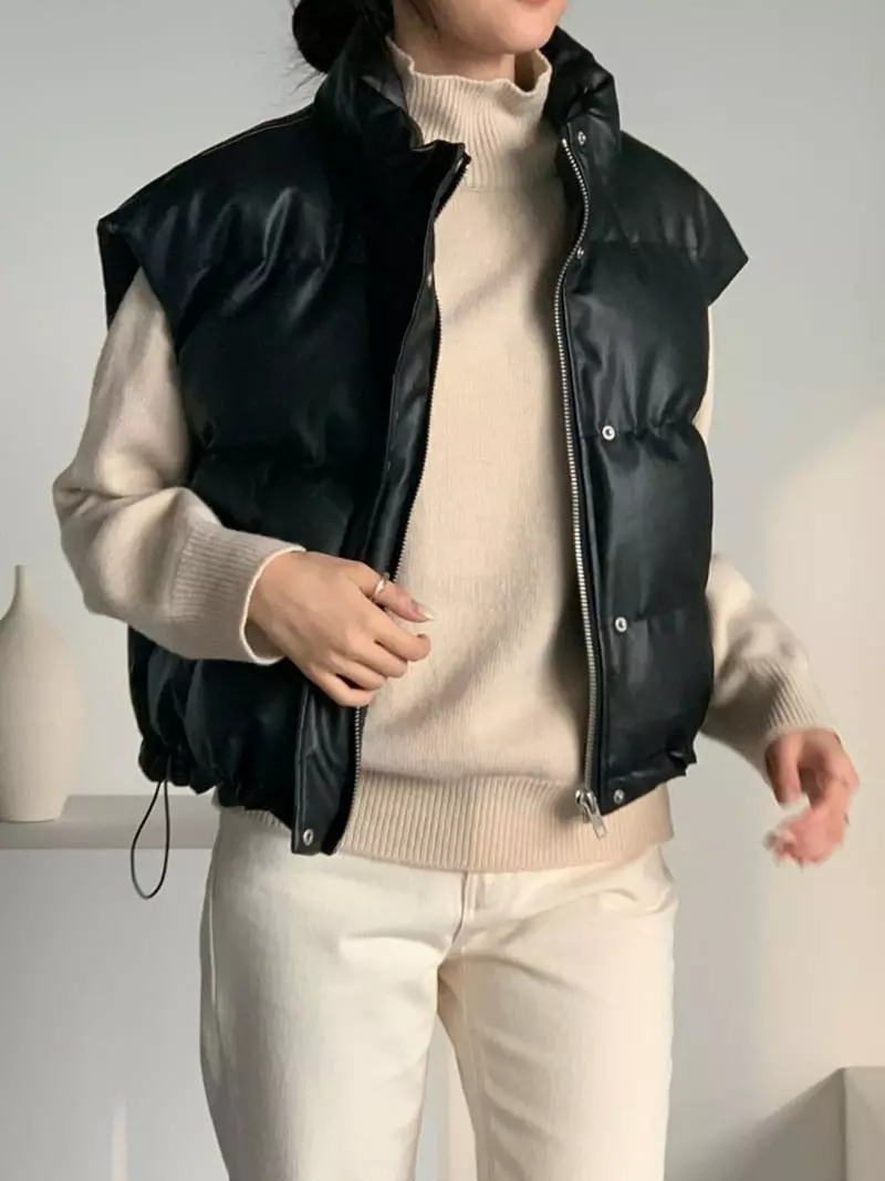 Baribari - Korean Women Fashion - #womensfashion - Leather High Vest - 12