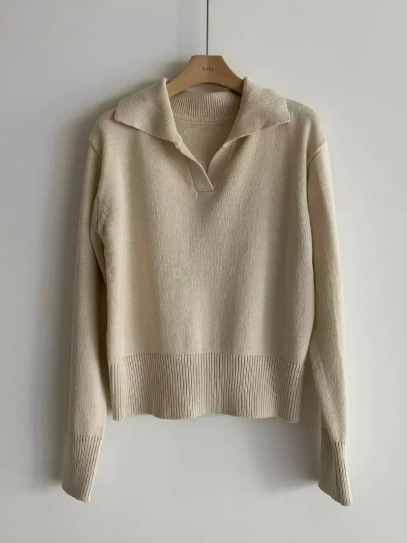 Baribari - Korean Women Fashion - #womensfashion - Obao Open Collar Knit Tee - 12