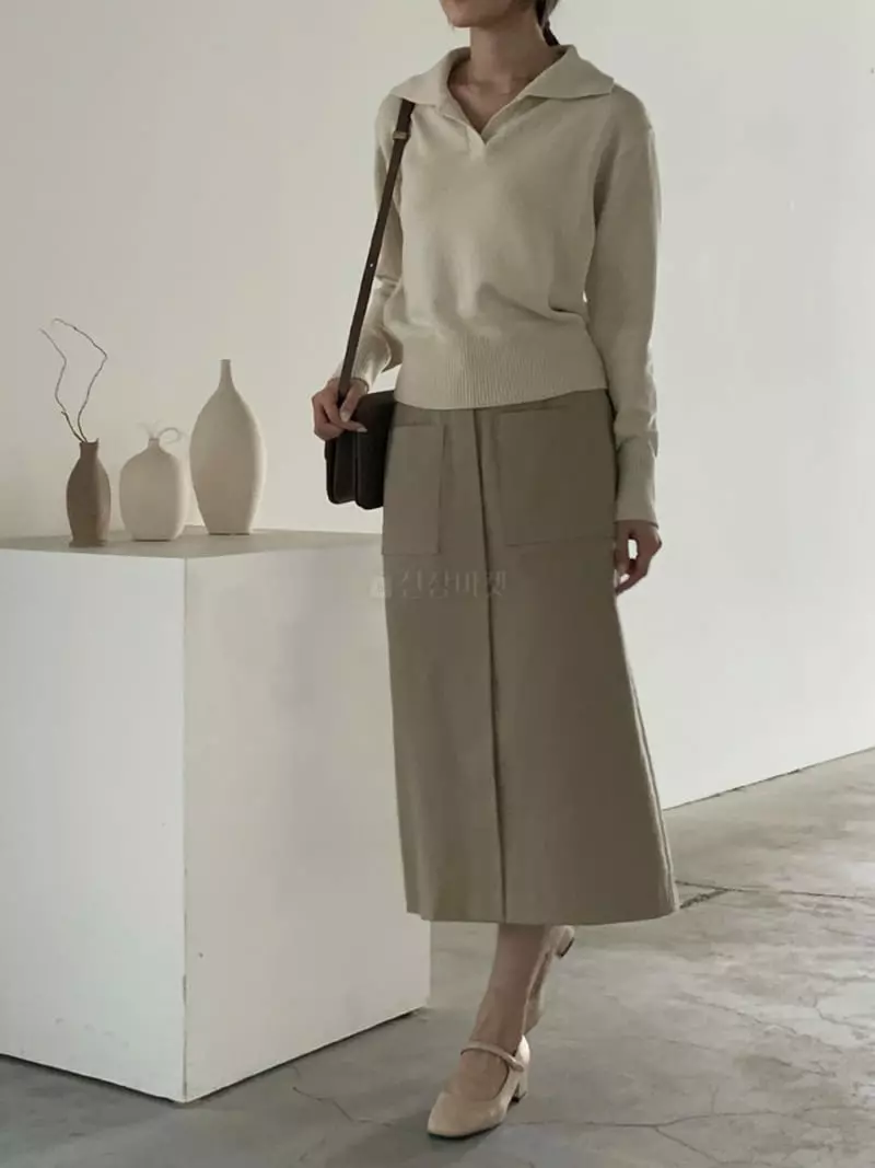 Baribari - Korean Women Fashion - #momslook - Obao Open Collar Knit Tee - 4