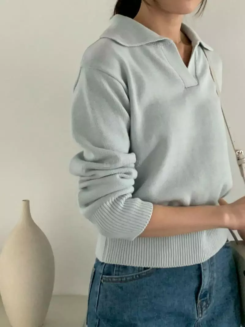 Baribari - Korean Women Fashion - #womensfashion - Obao Open Collar Knit Tee - 8