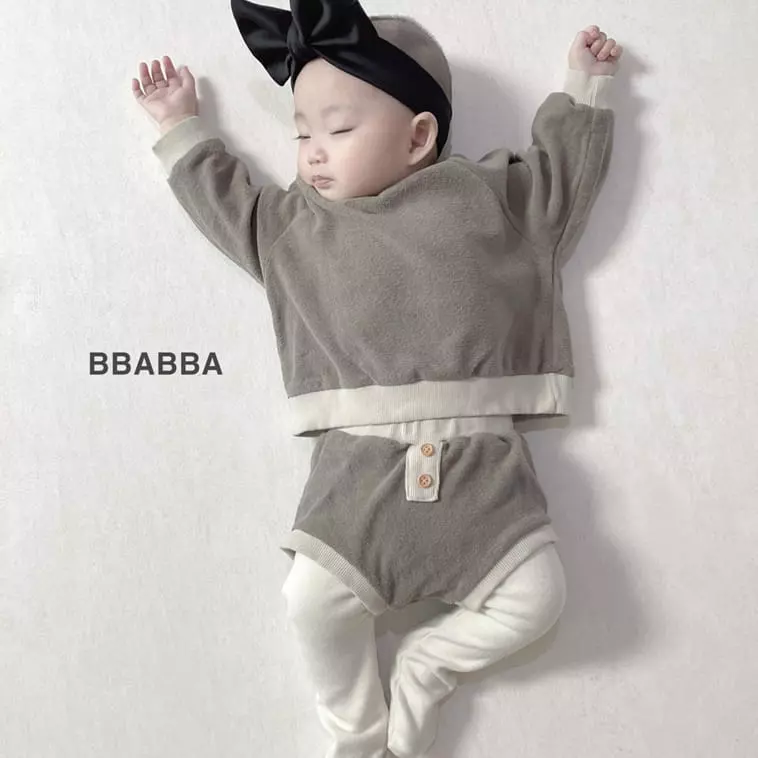 Bbabba - Korean Baby Fashion - #babyootd - Terry Top Bottom Set - 2