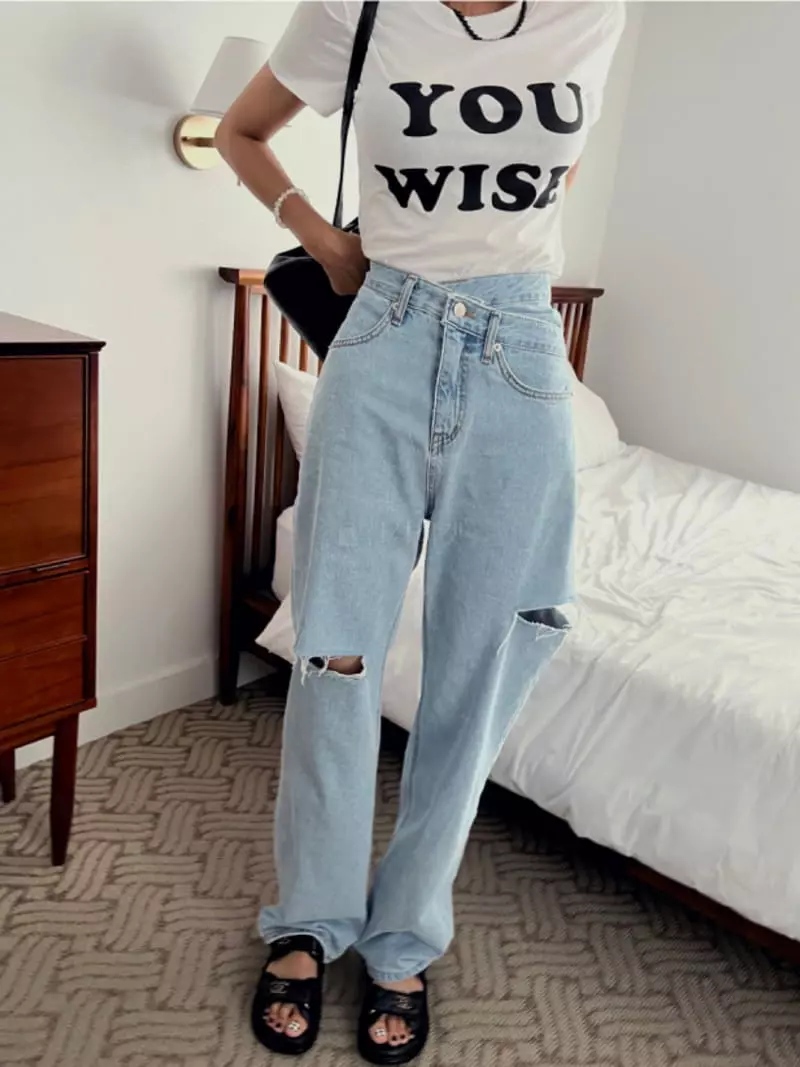 Betone - Korean Women Fashion - #momslook - Slit Denim Pants - 5