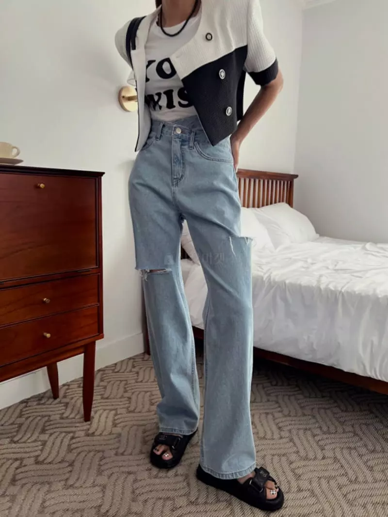 Betone - Korean Women Fashion - #womensfashion - Slit Denim Pants - 6