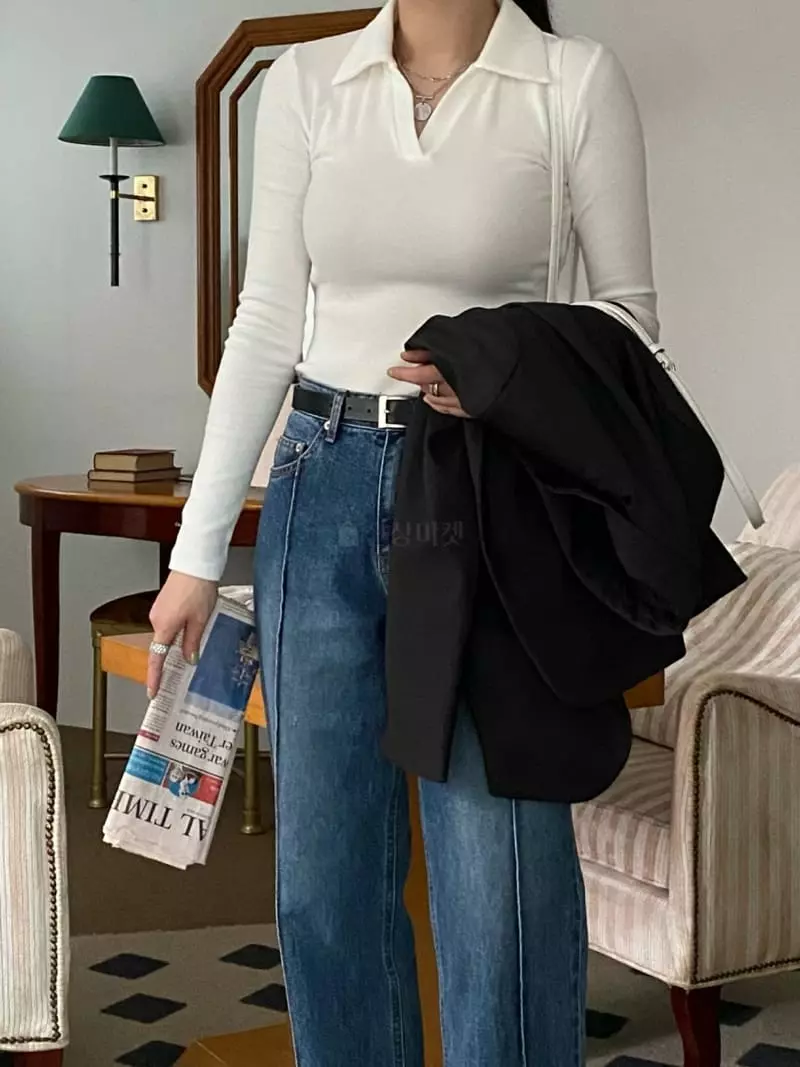 Birthday - Korean Women Fashion - #momslook - Mello Collar Tee - 6