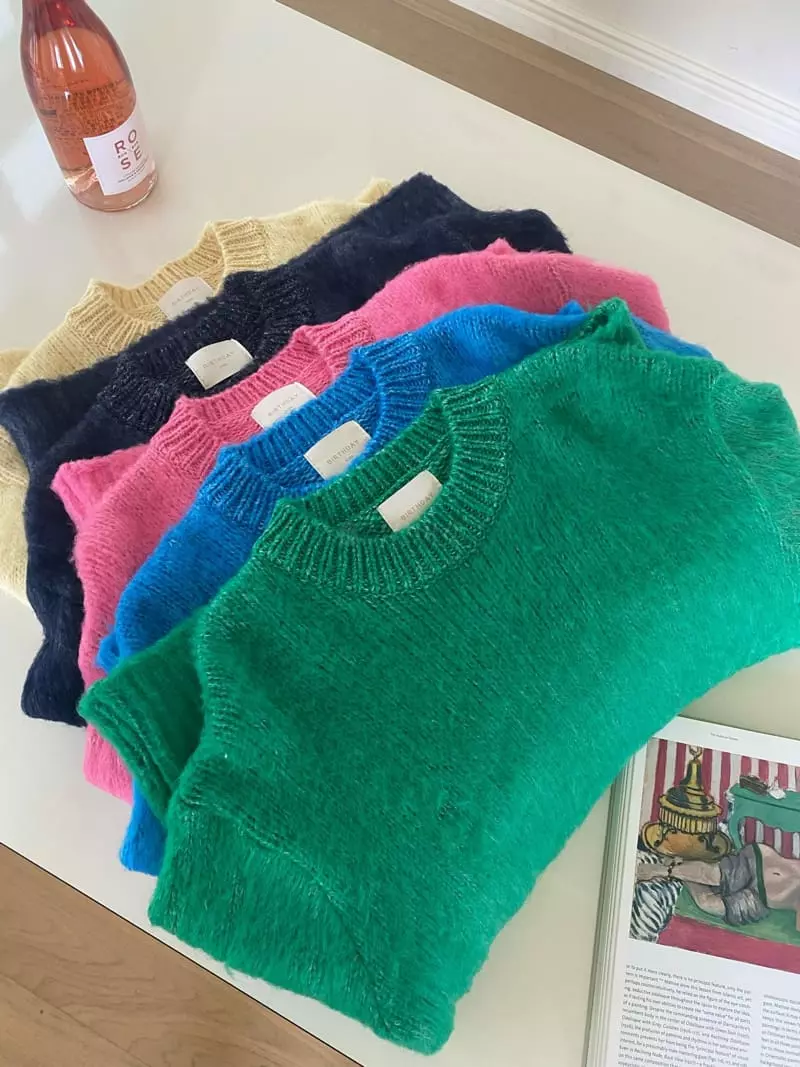 Birthday - Korean Women Fashion - #momslook - Color Brush Knit Tee - 10