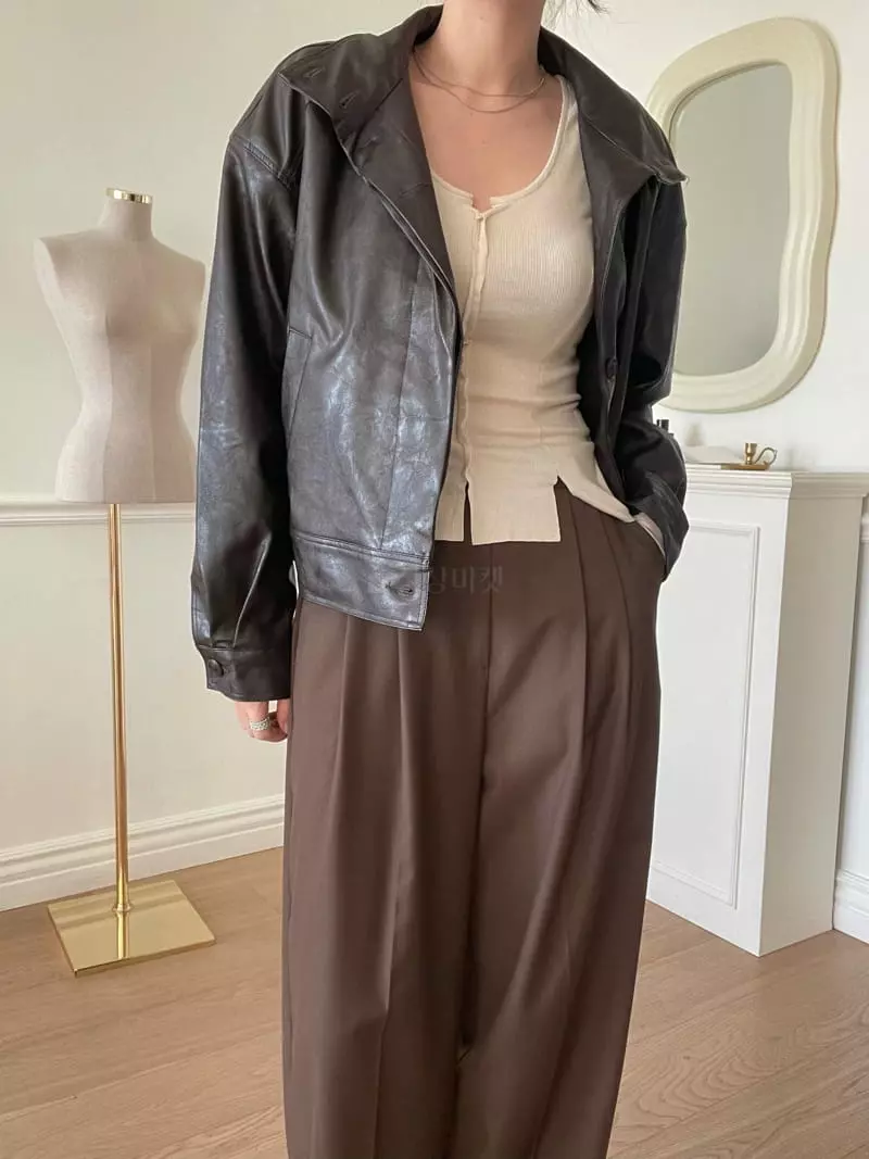 Birthday - Korean Women Fashion - #momslook - Matin Leather Jumper - 4