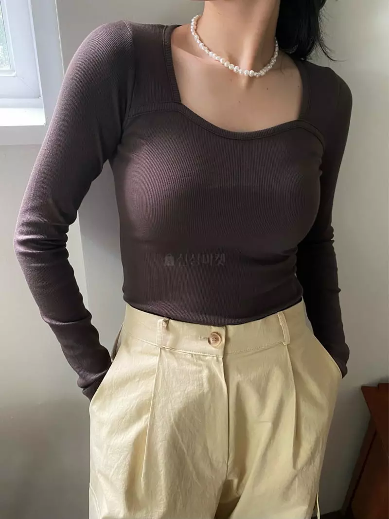 Birthday - Korean Women Fashion - #womensfashion - Heart Rib Tee - 3